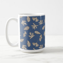 Rustic Leaf Silhouettes, Denim Blue, Khaki, Crème Koffiemok
