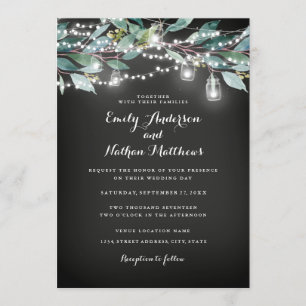 Rustic Leaf String light Wedding Invitation Kaart