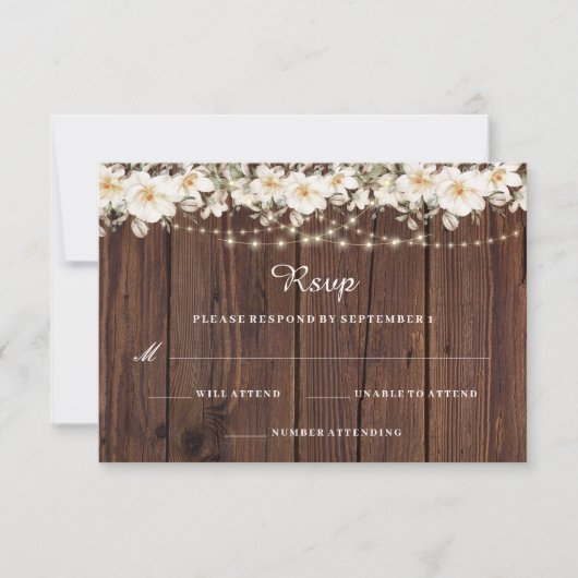 Rustic Leaf String Lights Hout Wedding RSVP (Voorkant)
