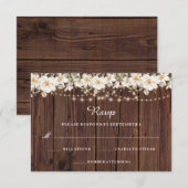 Rustic Leaf String Lights Hout Wedding RSVP Kaartje (Voorkant / Achterkant)