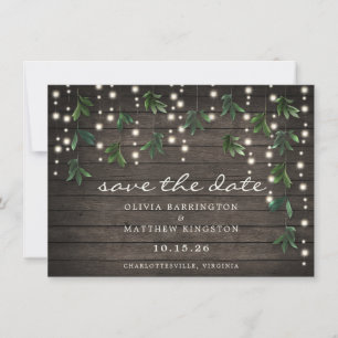 Rustic Leaf String Lights Photo Save the Date