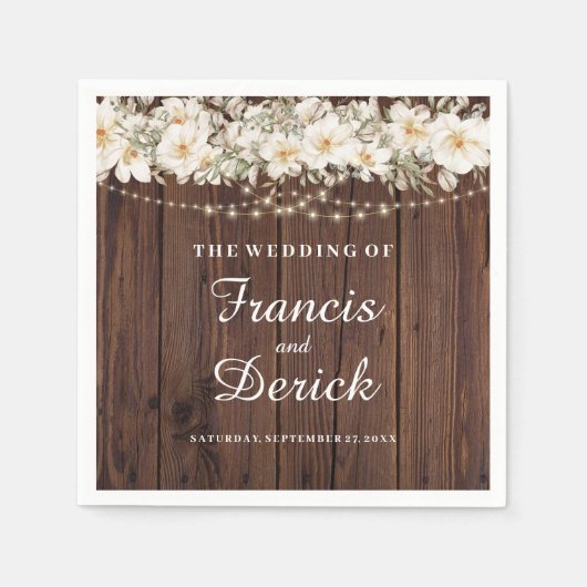 Rustic Leaf String Lights Wedding Servet (Voorkant)