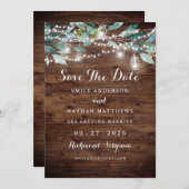 Rustic Leaf String Lights Wood Save The Date (Voorkant / Achterkant)