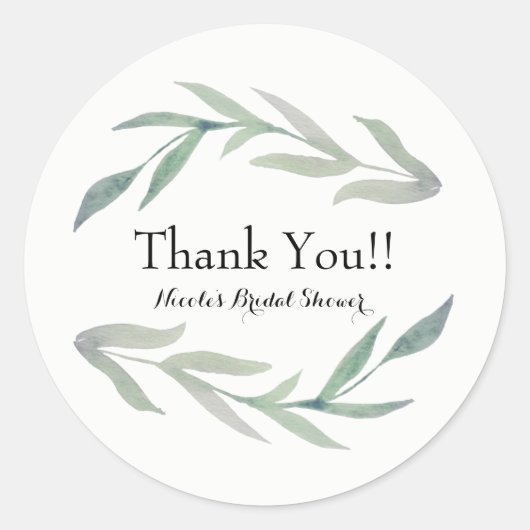 Rustic Leaf Waterverf Elegant Party Wedding Favor Ronde Sticker (Voorkant)