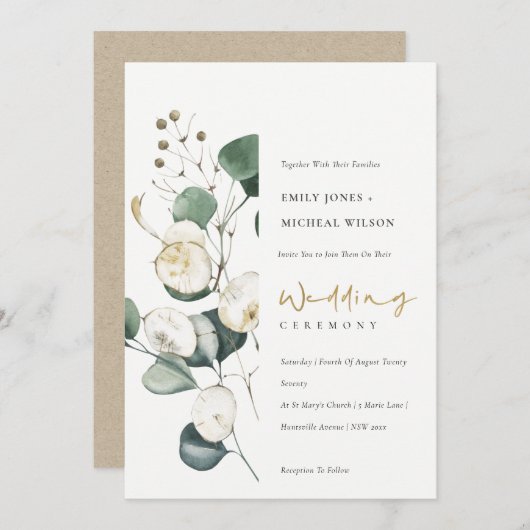 Rustic Leafy Green Eucalyptus Bunch Wedding Invite Bedankkaart (Voorkant / Achterkant)