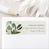 RUSTIC LEAFY GREEN GOLD FOLIAGE WATERVERF ADRES ETIKET (Insitu)