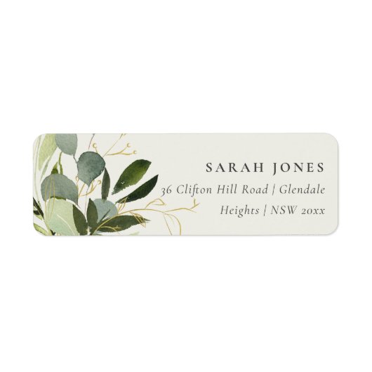 RUSTIC LEAFY GREEN GOLD FOLIAGE WATERVERF ADRES ETIKET (Voorkant)