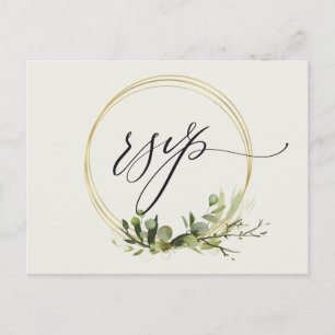 RUSTIC LEAFY GREEN GOLD FOLIAGE WATERVERF RSVP BRIEFKAART