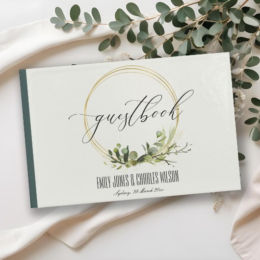 RUSTIC LEAFY GREEN GOLD FOLIAGE WATERVERF WEDDING GASTENBOEK