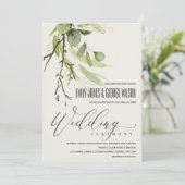 RUSTIC LEAFY GREEN GOLD FOLIAGE WATERVERF WEDDING KAART (Staand voorkant)