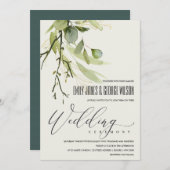 RUSTIC LEAFY GREEN GOLD FOLIAGE WATERVERF WEDDING KAART (Voorkant / Achterkant)