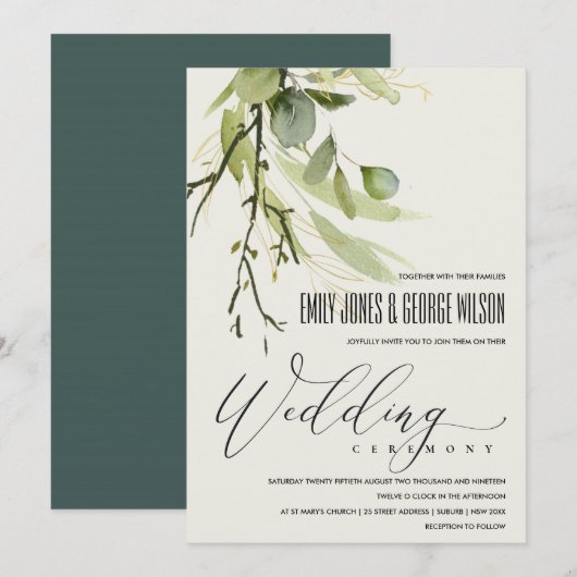RUSTIC LEAFY GREEN GOLD FOLIAGE WATERVERF WEDDING KAART (Voorkant / Achterkant)