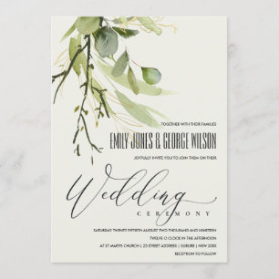 RUSTIC LEAFY GREEN GOLD FOLIAGE WATERVERF WEDDING KAART