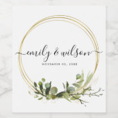 RUSTIC LEAFY GREEN GOLD FOLIAGE WATERVERF WEDDING WIJN ETIKET (Enkel label)