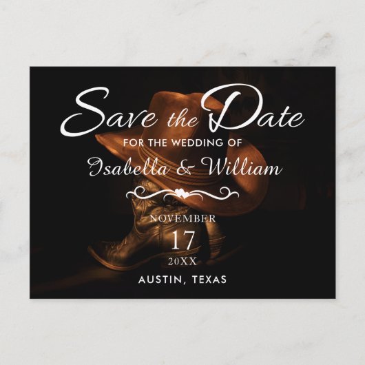 Rustic Leather Cowboy Boots Save the Date Wedding Aankondigingskaart (Voorkant)