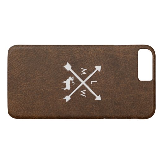 Rustic Leather Look Monogram iPhone 7+ Hoesje (Achterkant (Horizontaal))