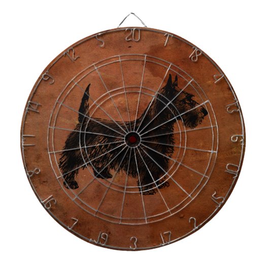 Rustic Leather met Scottish Terrier Illustration Dartbord (Voorkant)