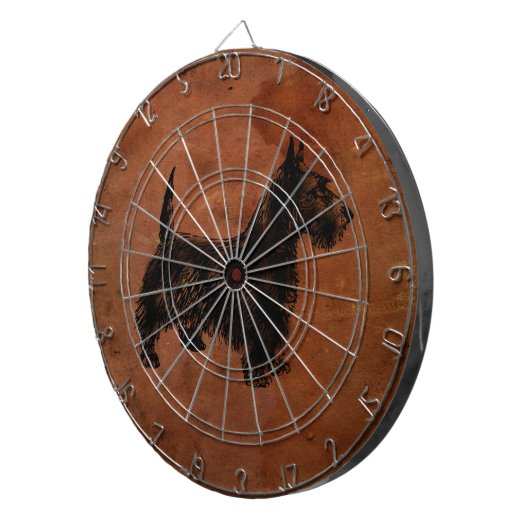 Rustic Leather met Scottish Terrier Illustration Dartbord (Voorkant Rechts)