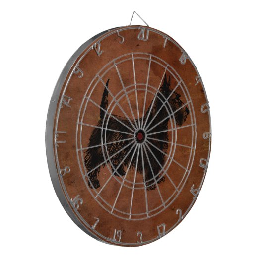 Rustic Leather met Scottish Terrier Illustration Dartbord (Voorkant Links)