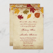 Rustic Leaves Autumn Fall Wedding Invitations Kaart (Voorkant / Achterkant)