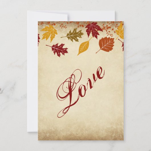 Rustic Leaves Autumn Fall Wedding Invitations Kaart (Achterkant)