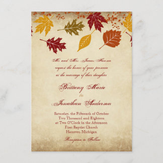Rustic Leaves Autumn Fall Wedding Invitations Kaart