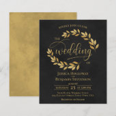 Rustic Leaves Black & Gold BUDGET Weddenschap uitn (Voorkant / Achterkant)