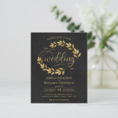 Rustic Leaves Black & Gold BUDGET Weddenschap uitn (Staand voorkant)