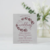 Rustic Leaves Burgundy Grey BUDGET Weddenschap (Staand voorkant)