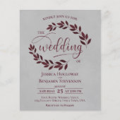 Rustic Leaves Burgundy Grey BUDGET Weddenschap (Voorkant)