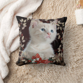 Rustic Leaves Cat Pet Foto met kerstmis Kussen