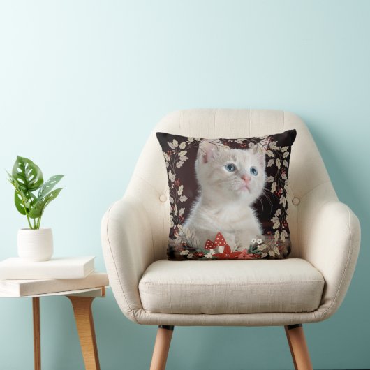 Rustic Leaves Cat Pet Foto met kerstmis Kussen (Stoel)