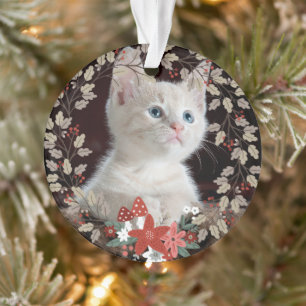 Rustic Leaves Cat Pet Foto met kerstmis Ornament