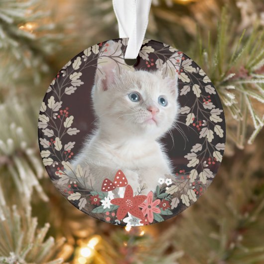 Rustic Leaves Cat Pet Foto met kerstmis Ornament (Boom)
