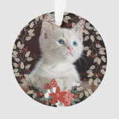 Rustic Leaves Cat Pet Foto met kerstmis Ornament (voorkant)
