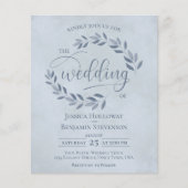 Rustic Leaves Dusty Blue BUDGET Wedding Invite (Voorkant)