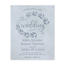 Rustic Leaves Dusty Blue BUDGET Wedding Invite