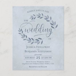 Rustic Leaves Dusty Blue BUDGET Wedding Invite
