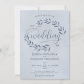 Rustic Leaves Elegant Dusty Blue Wedding Kaart (Voorkant)