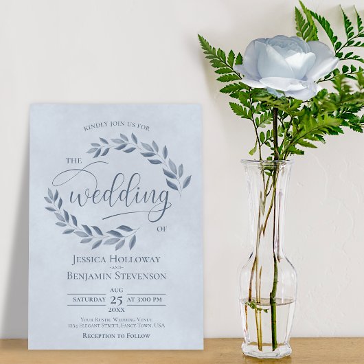 Rustic Leaves Elegant Dusty Blue Wedding Kaart