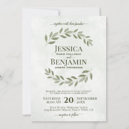 Rustic Leaves Elegant Sage & Olive Green Wedding Kaart