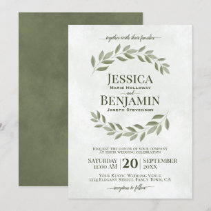 Rustic Leaves Elegant Sage & Olive Green Wedding Kaart