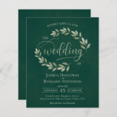 Rustic Leaves Emerald Green BUDGET Wedding Invite (Voorkant / Achterkant)