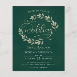 Rustic Leaves Emerald Green BUDGET Wedding Invite