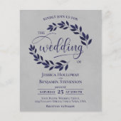 Rustic Leaves Navy Blue Grey BUDGET Weddenschap (Voorkant)