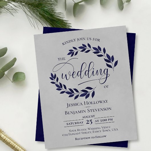 Rustic Leaves Navy Blue Grey BUDGET Weddenschap