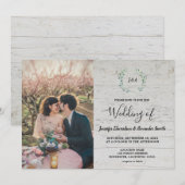 Rustic leaves on barn wood monogram photo Wedding Kaart (Voorkant / Achterkant)