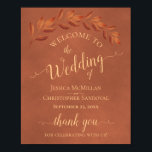 Rustic Leaves on Terracotta Wedding Welcome Sign Poster<br><div class="desc">Dit mooie teken is een prachtige manier om gasten welkom te heten bij je trouwfeest. Het kenmerkt een eenvoudig maar elegant ontwerp met een gemarmerde terracotta achtergrond, fancy manuscriptkalligrafie en een sprig van de bladeren van de waterverf in schaduwen van roest oranje en verbrand aantal. De kleuren zijn perfect voor...</div>