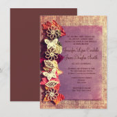 Rustic Leaves Paarse Fall Wedding Invitations Kaart (Voorkant / Achterkant)