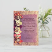 Rustic Leaves Paarse Fall Wedding Invitations Kaart (Staand voorkant)